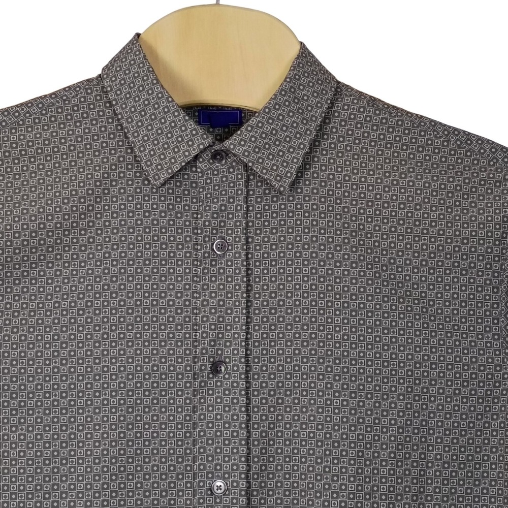 FJ FootJoy Mens Golf Shirt L Geo Pattern Short Sleeve Button Up Casual Top Gray